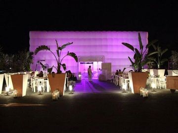 Giant tím chiếu sáng Inflatable Cube lều in cho triển lãm