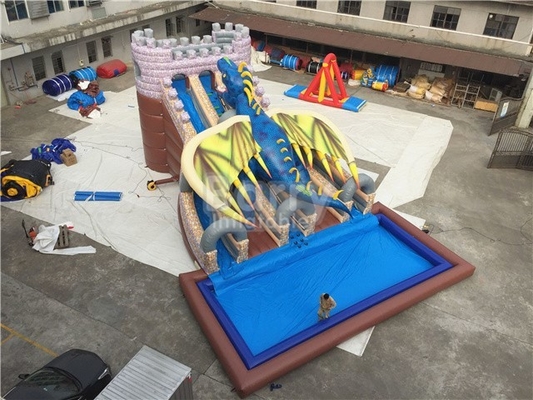 Công nghiệp Dragon Inflatable Water Slide 15X11X8M 0.9mm Chất liệu bạt PVC