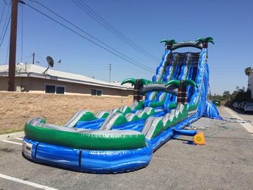 Màu xanh và màu xanh lá cây Inflatable đôi trượt và trượt với hồ bơi 30 Foott cao cho công viên