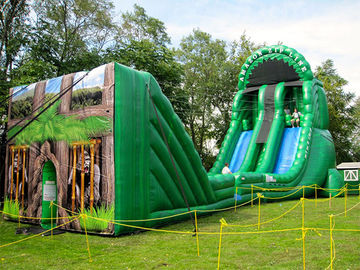 Điên Adult Inflatable Trò Chơi Tương Tác Lớn Inflatable Zip Line Với Sửa Chữa Kit