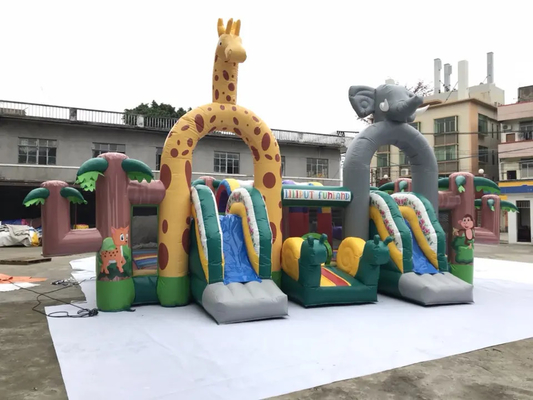 Sân chơi Jungle Theme Công viên giải trí bơm hơi Lâu đài nhảy có cầu trượt