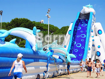 Màu xanh Animal Giant Dolphin Trượt Nước Inflatable Dành Cho Người Lớn Kích Huge Inflatable Slides