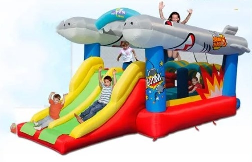 0.55mm PVC bơm nổi Tháp Flying Fish Double Slide Bounce Nhà thuê