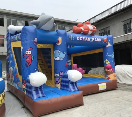 0,55mm PVC Bơm hơi Bouncer Đại dương theo chủ đề Lâu đài nhảy với đường trượt 7mLX5mWX4mH